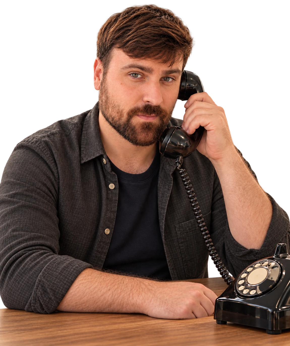 Jorge Morcillo con el auricular de un teléfono de rueda