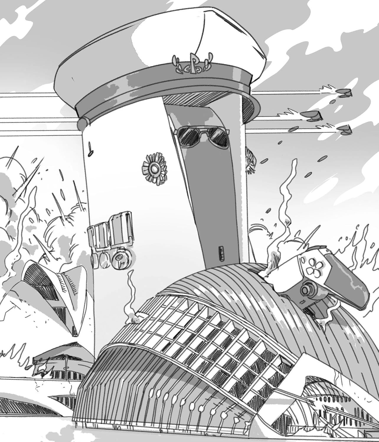 Ilustración interior de Cuentos valencianos para compartir con una reinterpretación fantástica de monumentos valencianos.