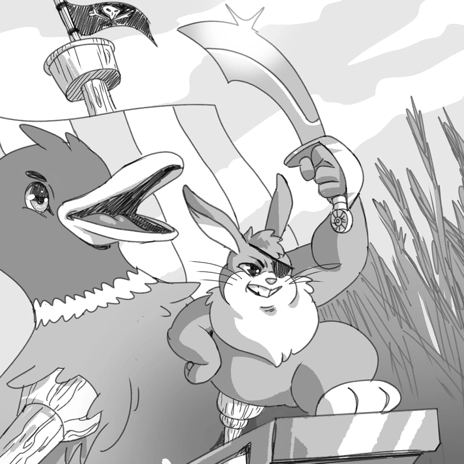 Ilustración interior de Cuentos valencianos para compartir con personajes animales en una aventura pirata.